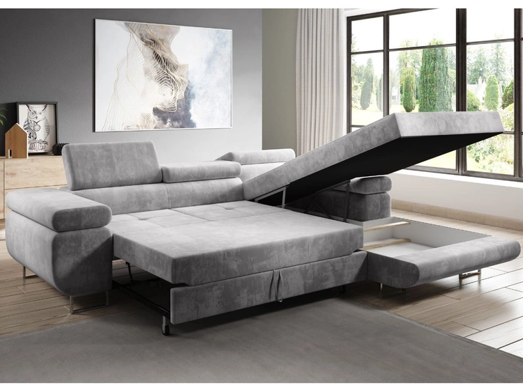 Ecksofa L-Form Rechts mit Schlaffunktion und Bettkasten Solam Rosa