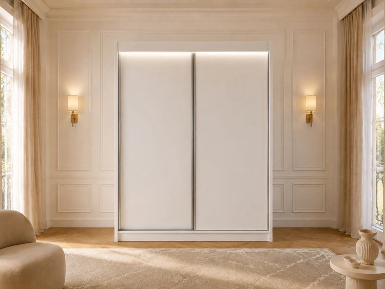 Schiebetürenschrank 150 cm mit LED-Beleuchtung Diano Weiß