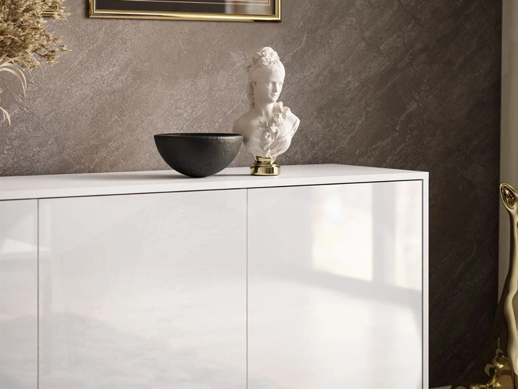 Dreitürige Wandkommode 154 cm im Glamour-Stil – Vivance, Weiß Hochglanz