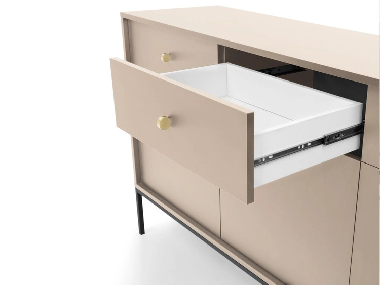 Kommode mit Türen sowie Schubladen mit Schwarz Metallbeinen 154 cm Amor Beige