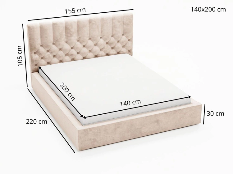Polsterbett mit Bettkasten und Lattenrost 140x200 Roma Beige