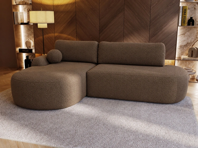 Ecksofa L-Form Links mit Schlaffunktion und Bettkasten Aurio O Braun