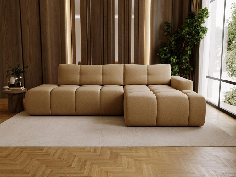 Ecksofa L-Form Rechts mit Schlaffunktion und Bettkasten Montero Hellbraun