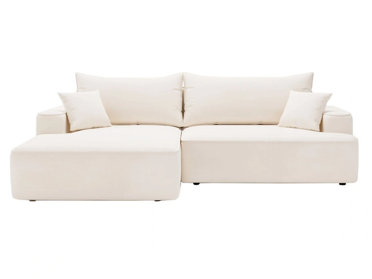 Ecksofa L-Form Links mit Schlaffunktion und Bettkasten California Creme