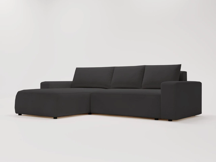 Ecksofa L-Form Links mit Schlaffunktion und Bettkasten Tazones Schwarz