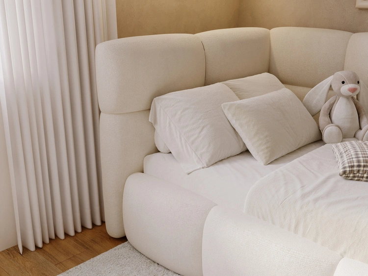 Gepolstertes Jugend-Einzelbett mit Bettkasten und Holzrost 90x200 Modo One Rechts Beige