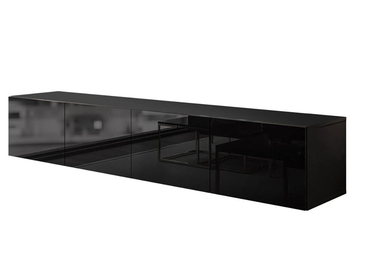 Hängeschrank mit Türen 200 cm Nodoo Schwarz Hochglanz