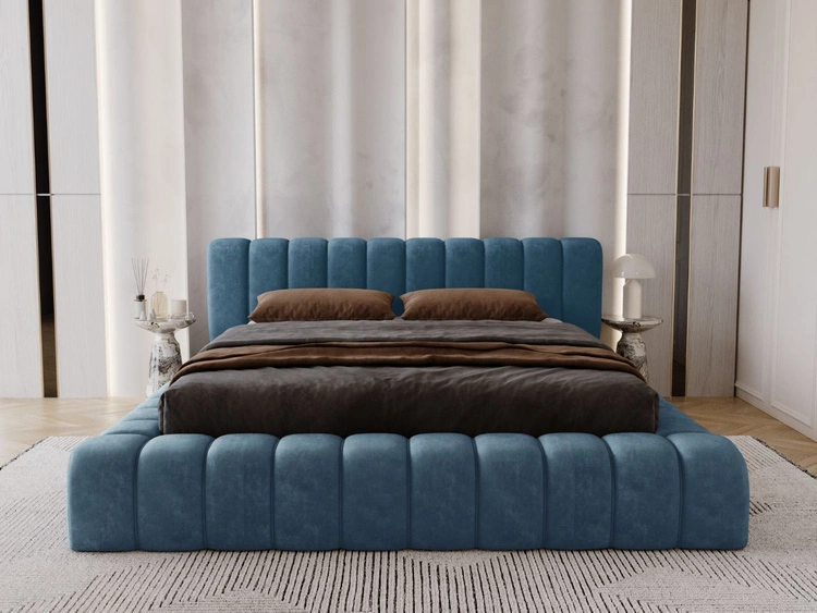 Polsterbett mit Bettkasten und Lattenrost 140x200 Italia Blau