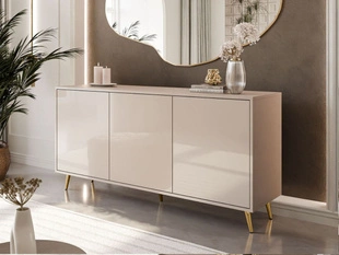 Dreitürige Kommode 154 cm Glamour-Stil auf goldfarbenen Metallbeinen Vivance Kaschmirglanz