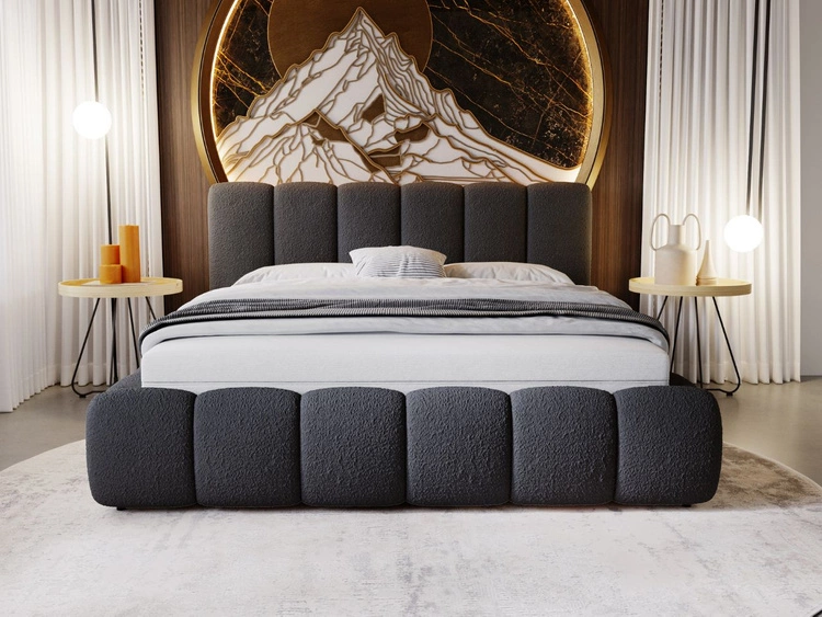 Polsterbett mit Bettkasten und Lattenrost 120x200 Cloud Bouclé-Stoff Schwarz