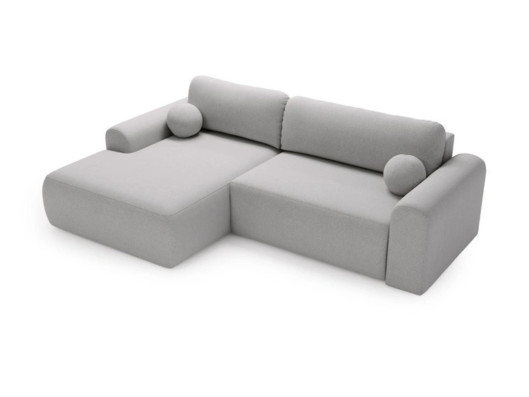 Ecksofa L-Form mit Schlaffunktion und Bettkasten Savana Links Bouclé-Stoff Grau