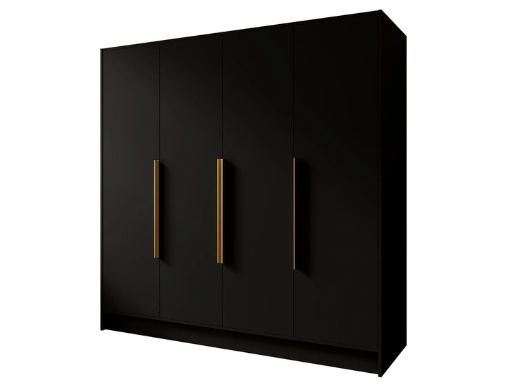 Kleiderschrank 200 cm Perugia Schwarz mit goldenen Griffen
