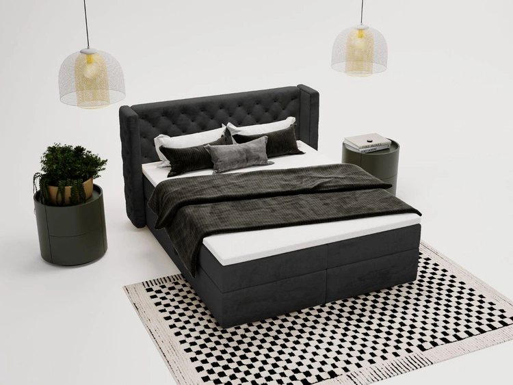 Boxspringbett mit Bettkasten 140x200 Lion Schwarz
