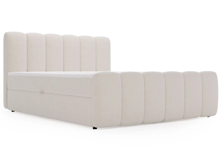 Boxspringbett mit Bettkasten 180x200 Bouclé-Stoff Cloud Beige