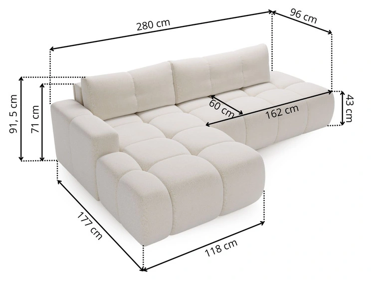 Ecksofa L-Form Links mit Schlaffunktion und Bettkasten Montero Creme