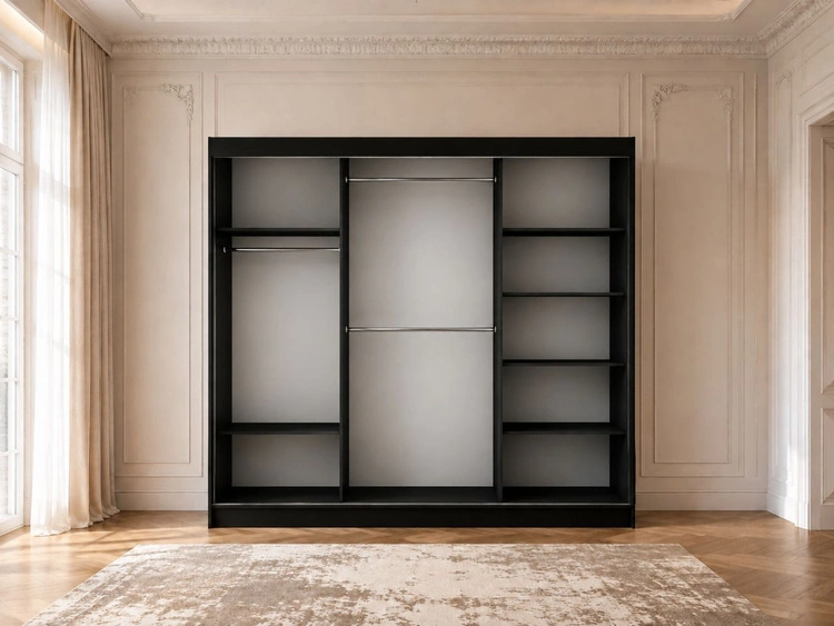 Schiebetürenschrank 250 cm mit LED-Beleuchtung Diano Schwarz