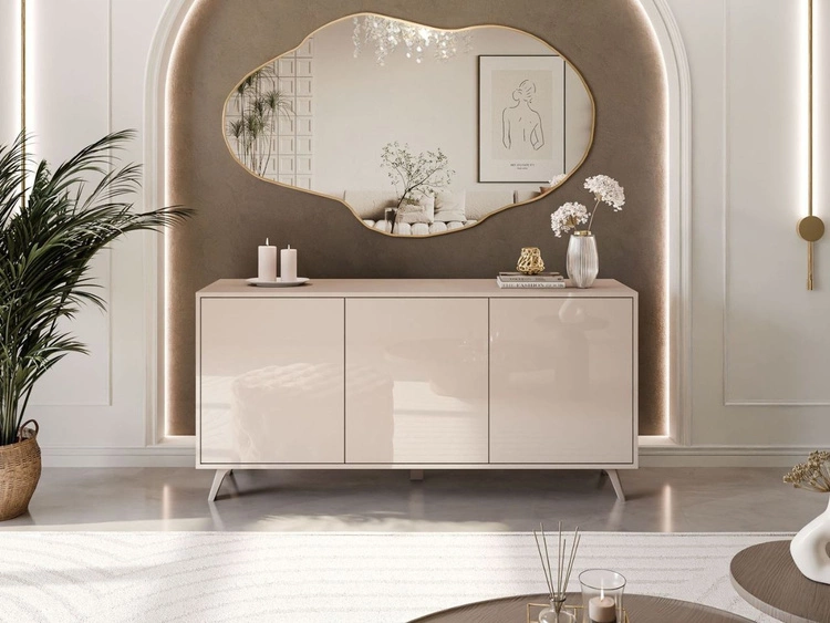 Dreitürige Kommode 154 cm Glamour-Stil auf kaschmirfarbenen Beinen Vivance Kaschmirglanz