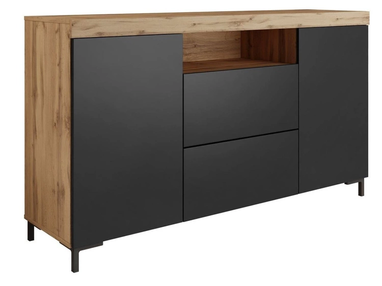 Wohnzimmer-Set – TV-Schrank und Kommode auf schwarzen Füßen Asumi Schwarz und Eiche Wotan
