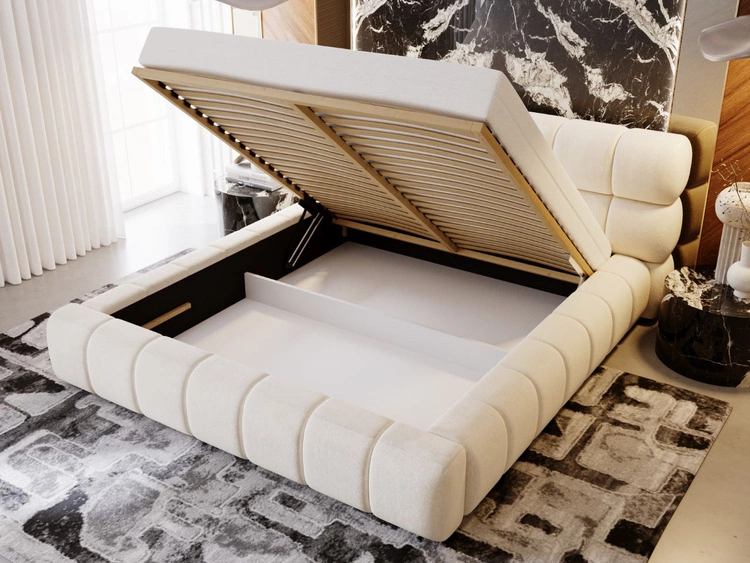Polsterbett mit Bettkasten und Lattenrost 120x200 Mellow Beige