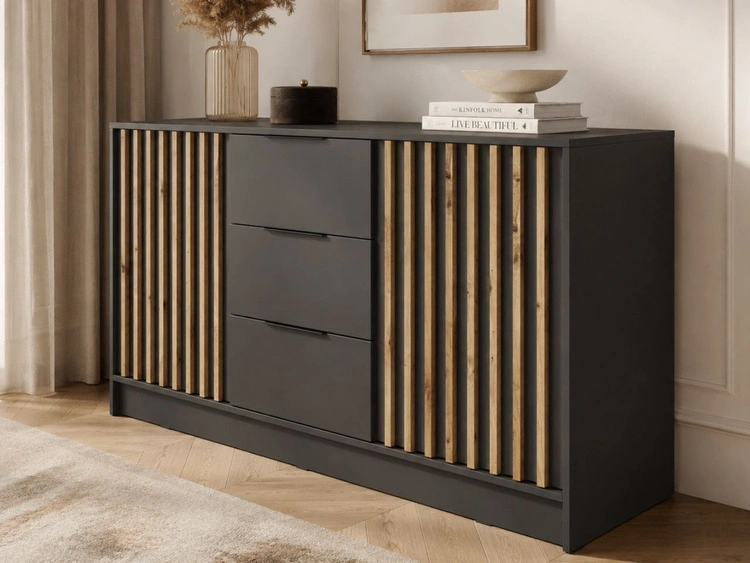 Kommode mit Türen und Schubladen 155 cm Macron Graphit Artisan Eiche