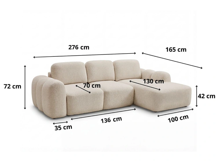 Ecksofa L-Form mit Schlaffunktion und Bettkasten Avelin Rechts Creme