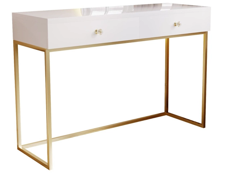 Schminktisch mit Schubladen Belleza Weiß Hochglanz Gold Frame