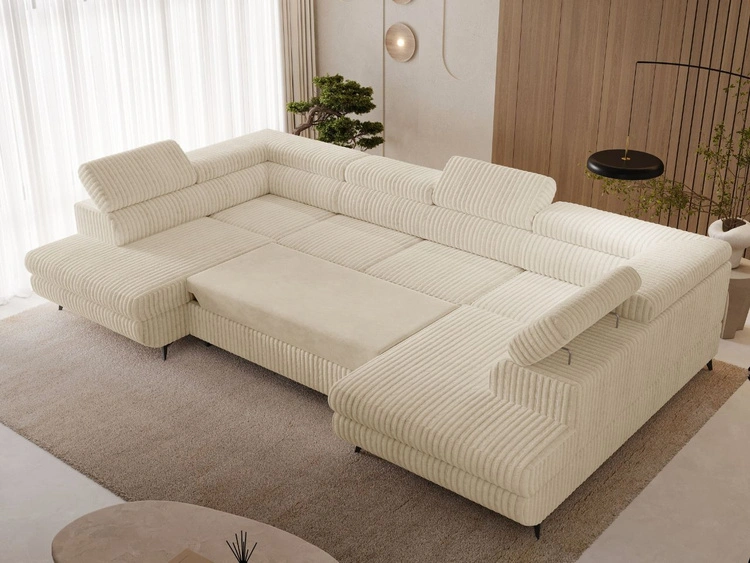 Wohnlandschaft mit Schlaffunktion und Bettkasten Argon Beige