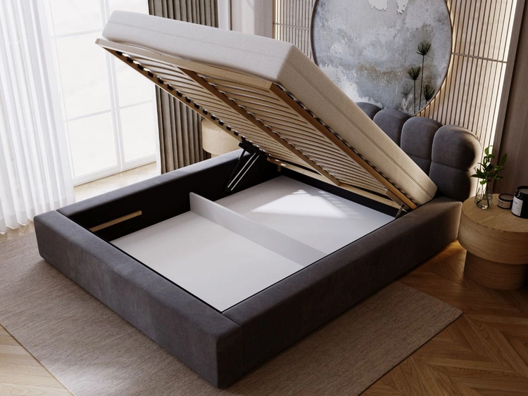 Polsterbett mit Bettkasten und Lattenrost 160x200 Plaza Dunkelgrau