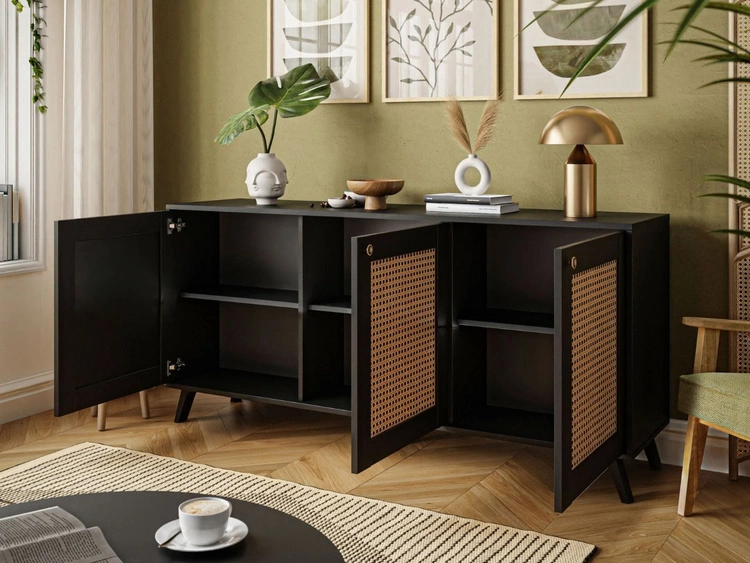 Drehtürkommode Boho mit Flechtmuster Bellance schwarz