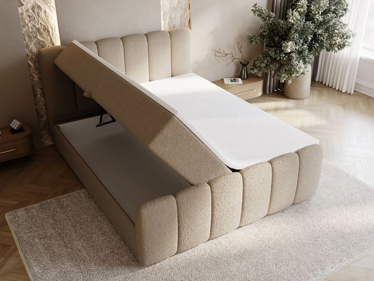 Boxspringbett mit Bettkasten 160x200 Bouclé-Stoff Cloud Braun