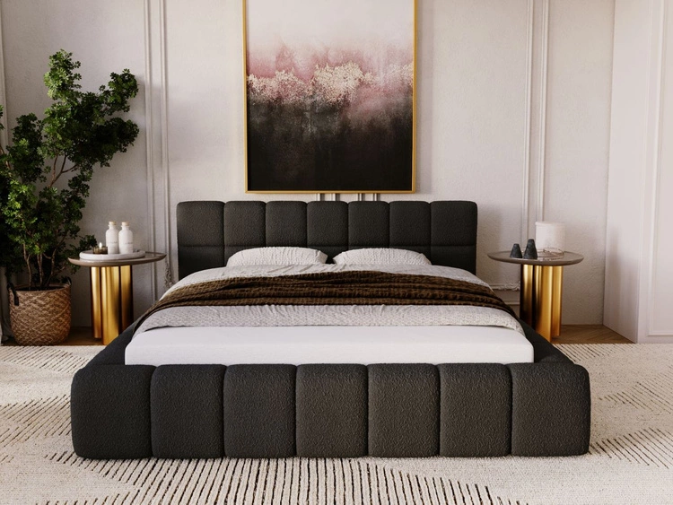 Polsterbett mit Bettkasten und Lattenrost 180x200 Alicante Boucle Schwarz