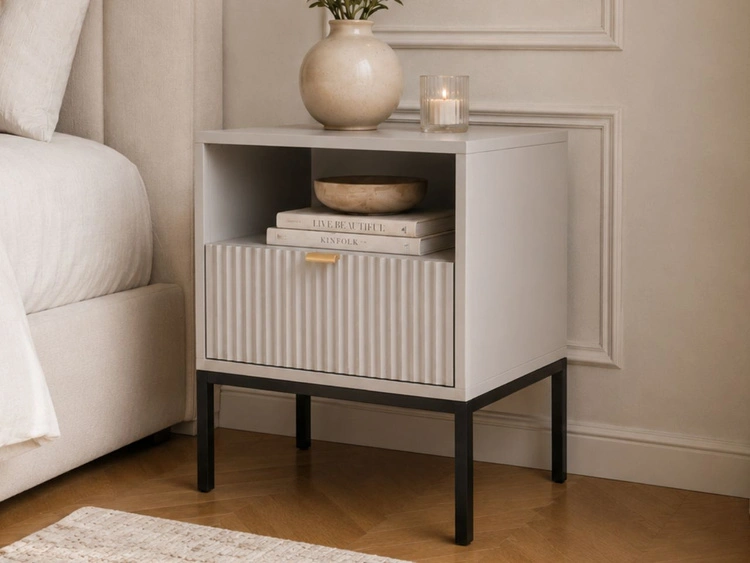Nachtschrank mit Schublade Amber Grau, Schwarz Frame