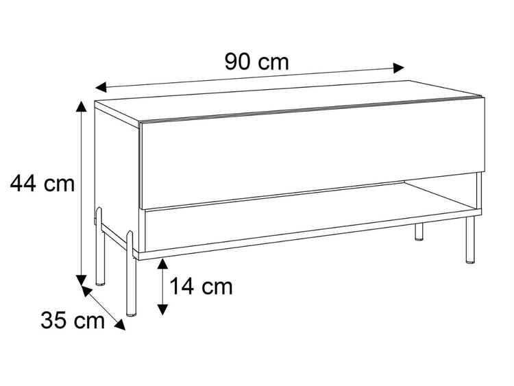 TV-Schrank 90 cm mit LED-Beleuchtung und goldenen Metallbeinen Aurelie Kaschmir Hochglanz