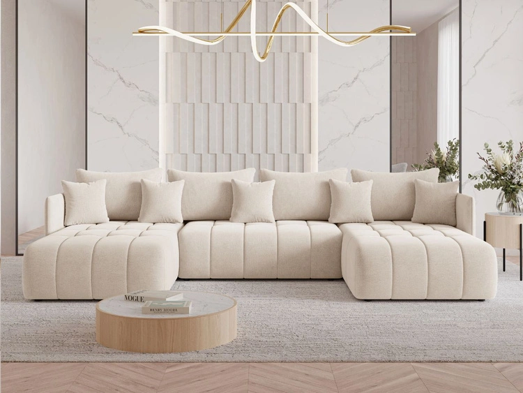 Wohnlandschaft mit Schlaffunktion und Bettkasten Ardi U Beige