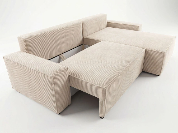 Ecksofa L-Form mit Schlaffunktion und Bettkasten Nivo Beige