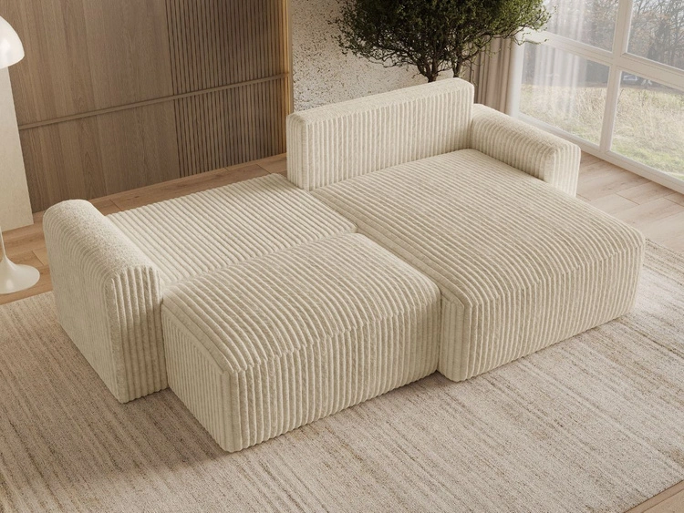 Ecksofa L-Form mit Schlaffunktion und Bettkasten Aurora Beige