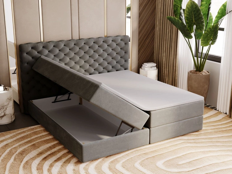 Boxspringbett mit Bettkasten 140x200 Bergamo Dunkelgrau