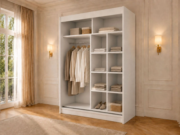 Schiebetürenschrank 150 cm mit LED-Beleuchtung Diano Weiß