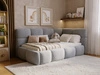 Gepolstertes Jugend-Einzelbett mit Bettkasten und Holzrost 90x200 Modo One Links Grau