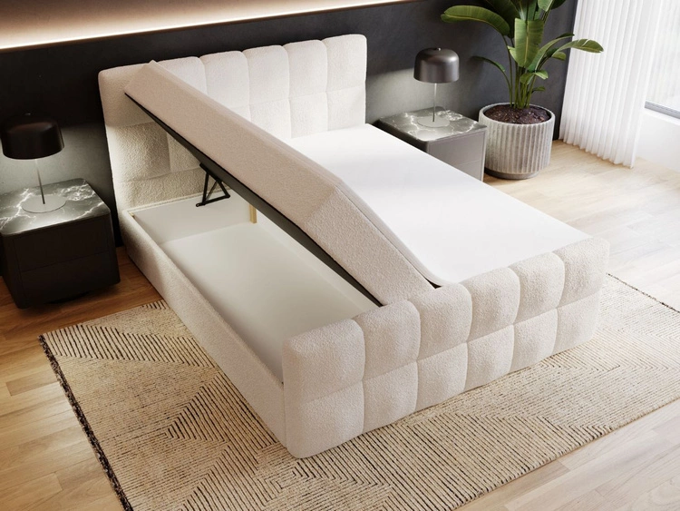 Boxspringbett mit Bettkasten 140x200 Bouclé-Stoff Alicante Beige