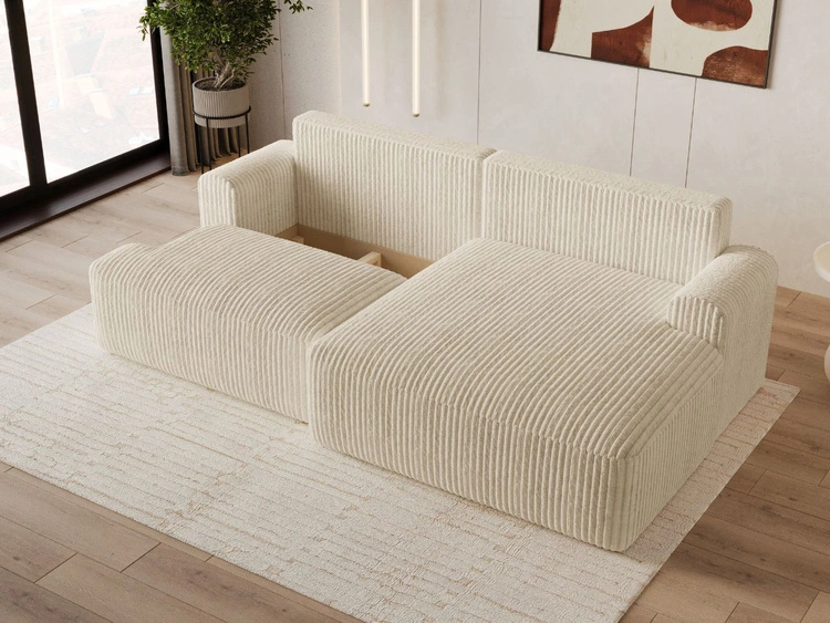 Ecksofa L-Form mit Schlaffunktion und Bettkasten Serene Rechts Beige
