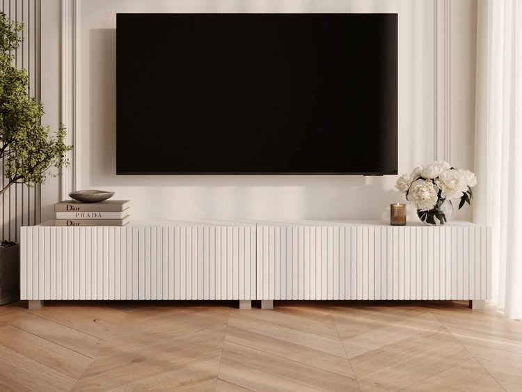 TV-Lowboard mit Türen 200 cm Kioto Weiß matt