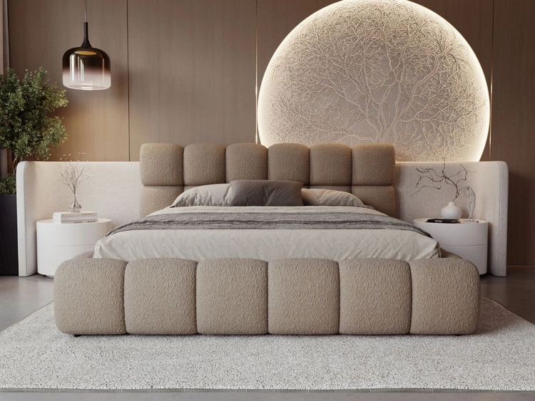 Polsterbett mit Bettkasten und Lattenrost 140x200 Modo aus Bouclé-Stoff Braun