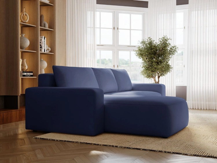 Ecksofa L-Form Links mit Schlaffunktion und Bettkasten Tazones Dunkelblau