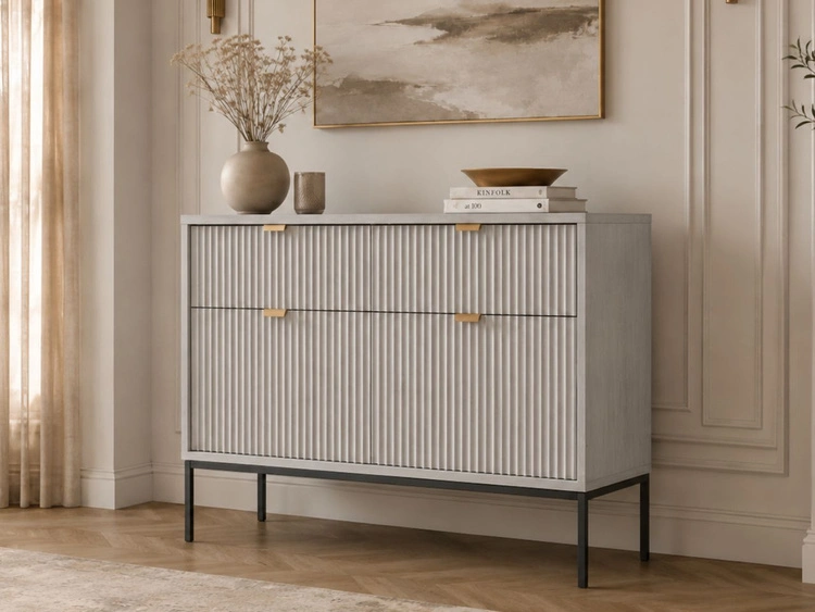 Kommode mit Türen und Schubladen Amber Grau, Schwarz Frame
