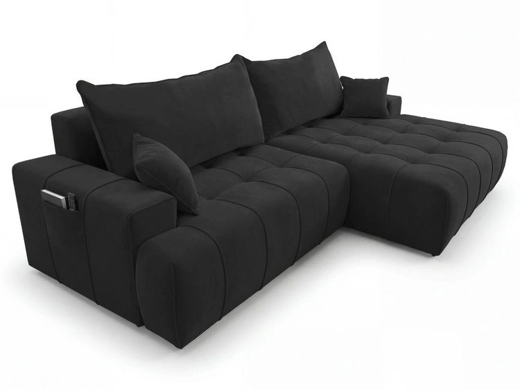 Ecksofa L-Form mit Schlaffunktion und Bettkasten Tulio Rechts Schwarz