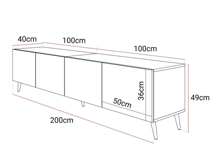 TV-Lowboard mit Türen auf Silbernen Metallbeinen 200 cm Noaé Weiß Hochglanz