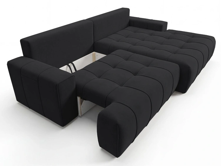 Ecksofa L-Form mit Schlaffunktion und Bettkasten Tulio Rechts Schwarz