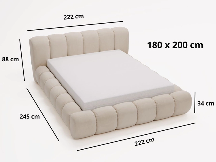 Polsterbett mit Bettkasten und Lattenrost 180x200 Doria Creme