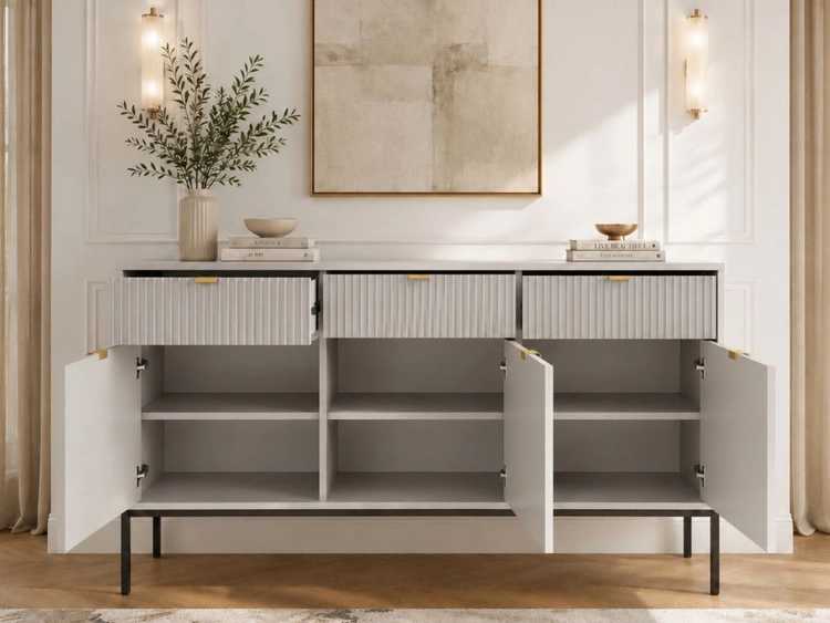 Kommode mit Türen und Schubladen Amber Grau, Schwarz Frame